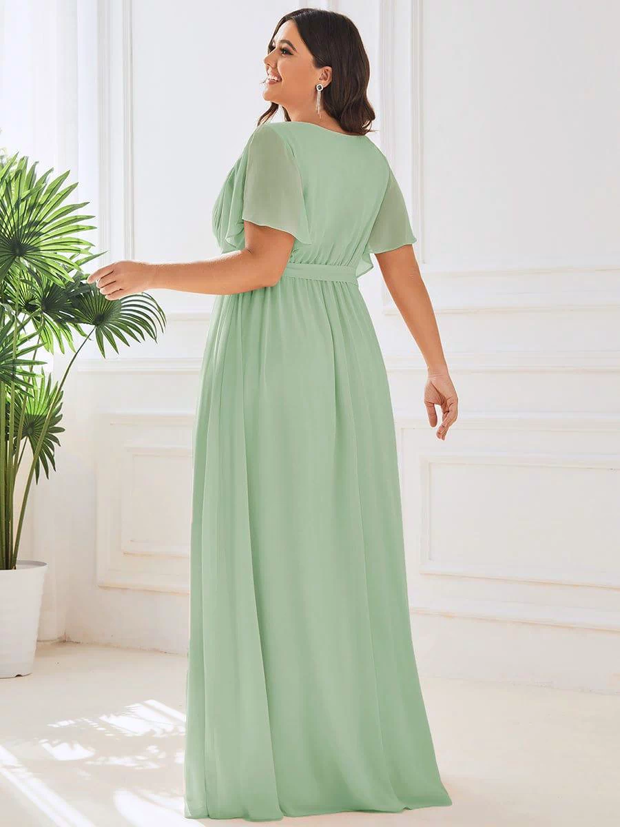 A-Line Pleated Chiffon Tie-Waist Evening Dress #color_Mint Green