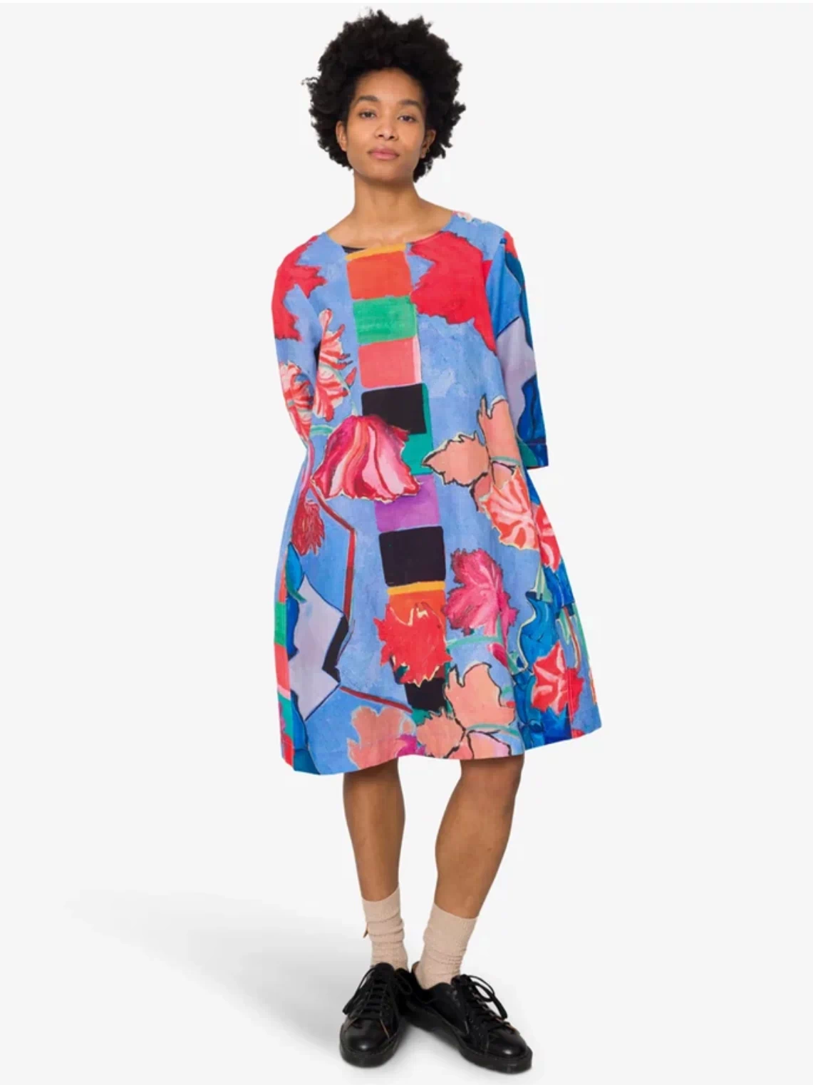 Joana Day Dress - Blue Tulip Print