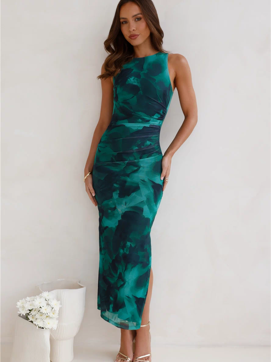 For The Party Mesh Maxi Dress Green