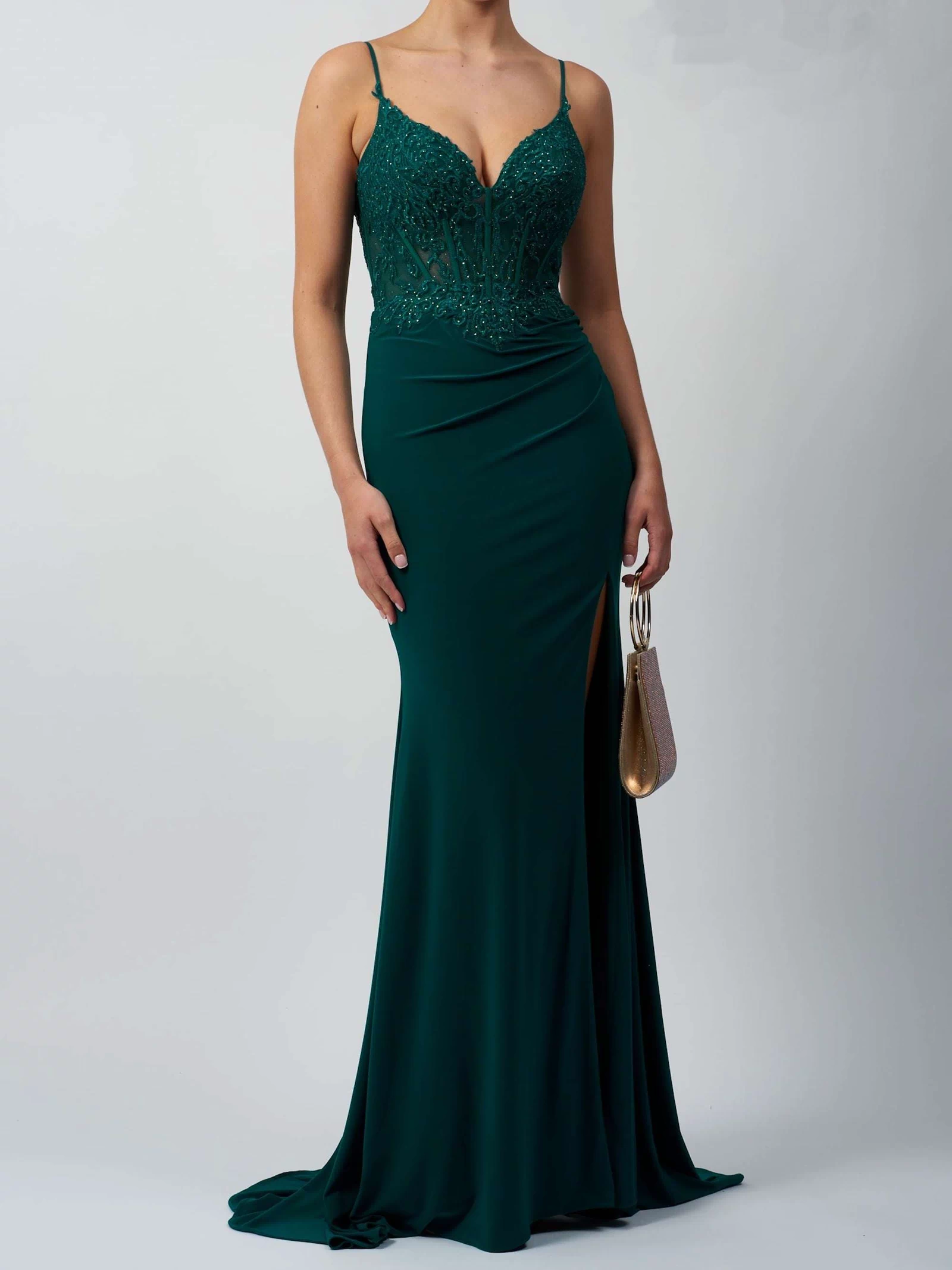 Forest Green Tie Back Prom Dress - Mascara MC18328