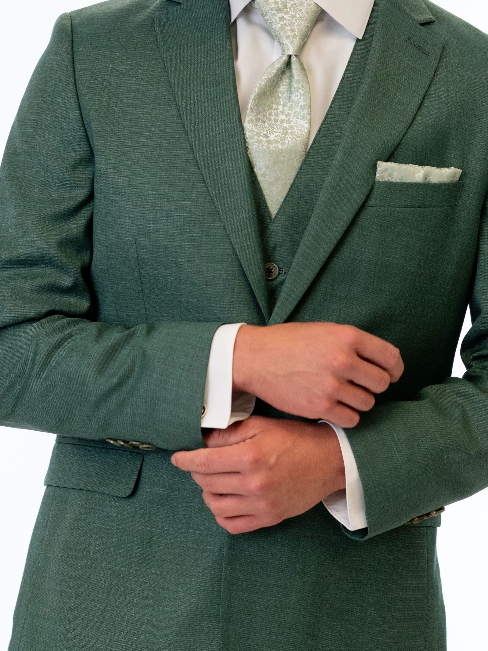 close up details of Forest Green Stretch Slim Fit Suit