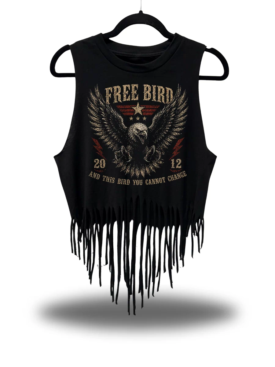 FREE BIRD WESTERN FRINGE CROP TANK TOP