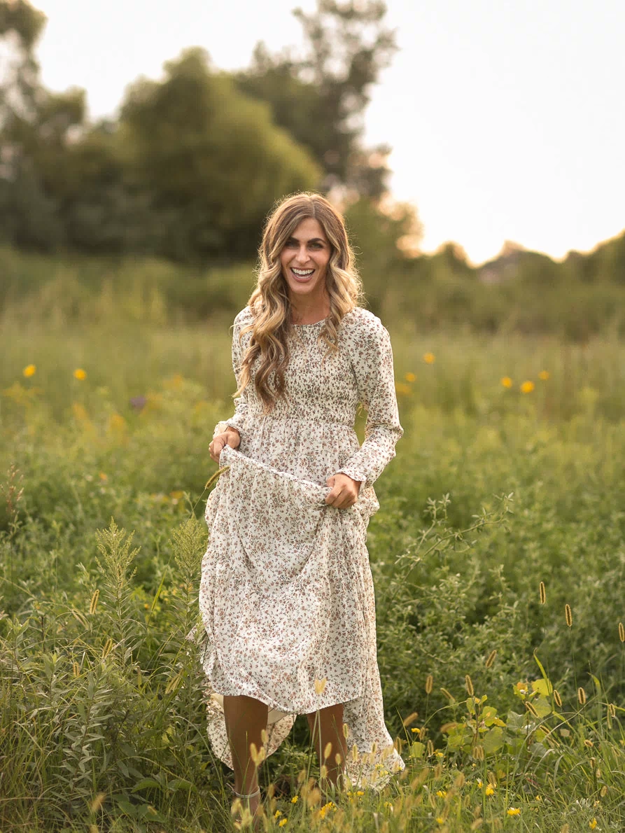 Gia Ivory Smocked Long Sleeve Maxi Dress