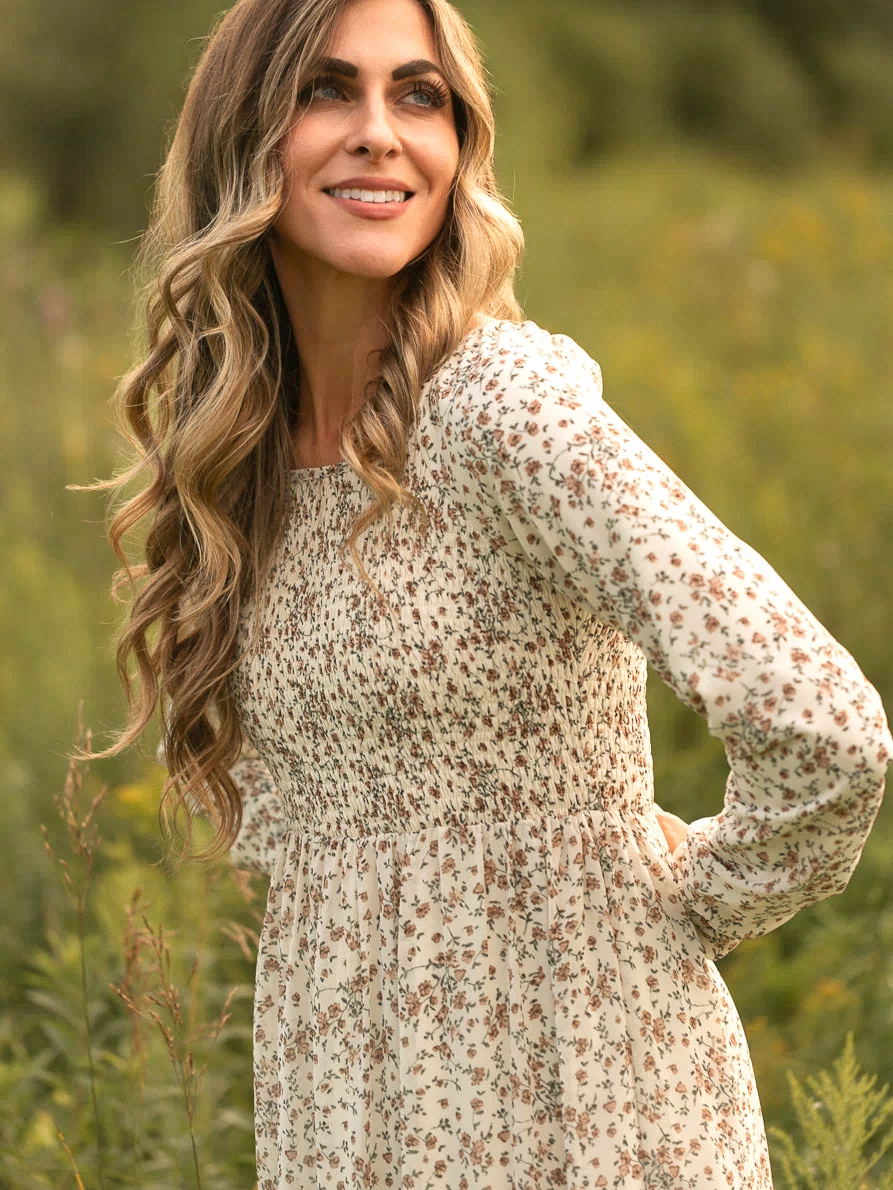 Gia Ivory Smocked Long Sleeve Maxi Dress IC Dresses
