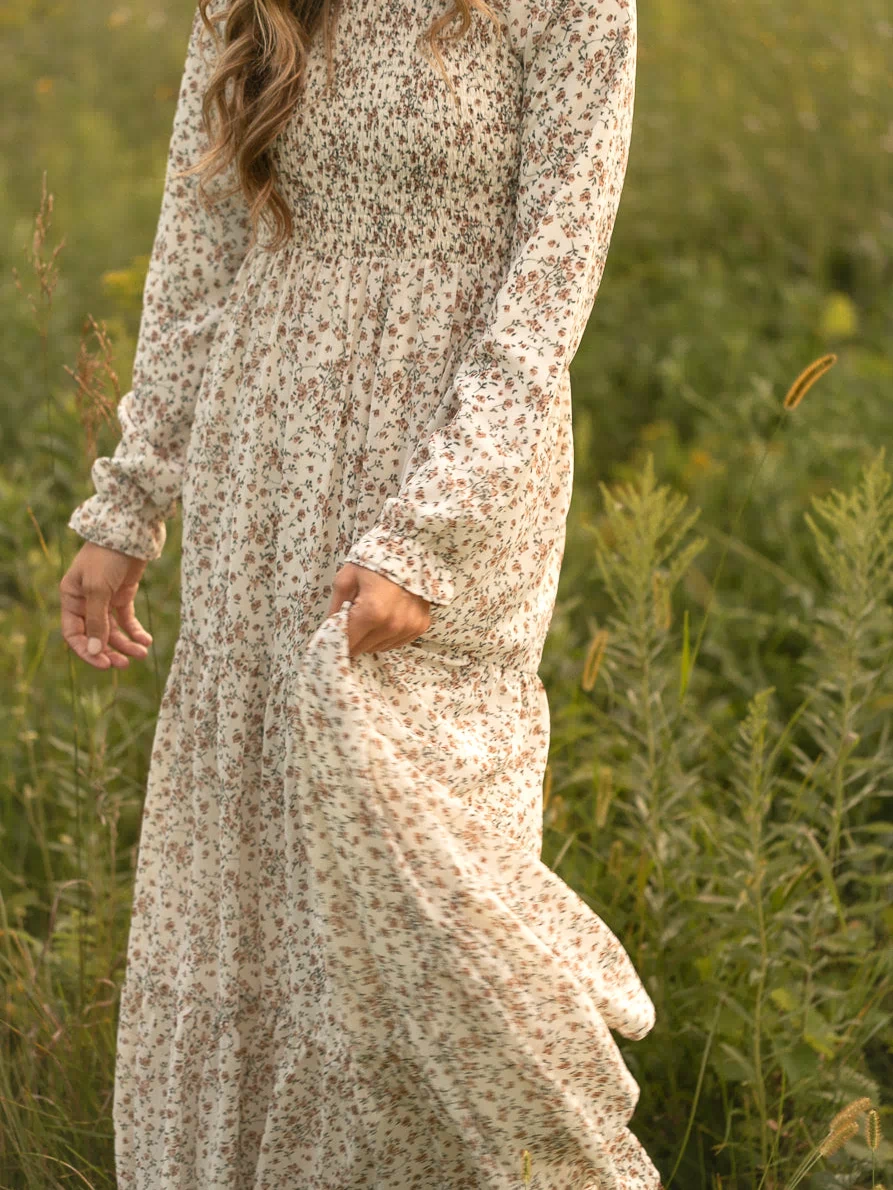 Gia Ivory Smocked Long Sleeve Maxi Dress IC Dresses
