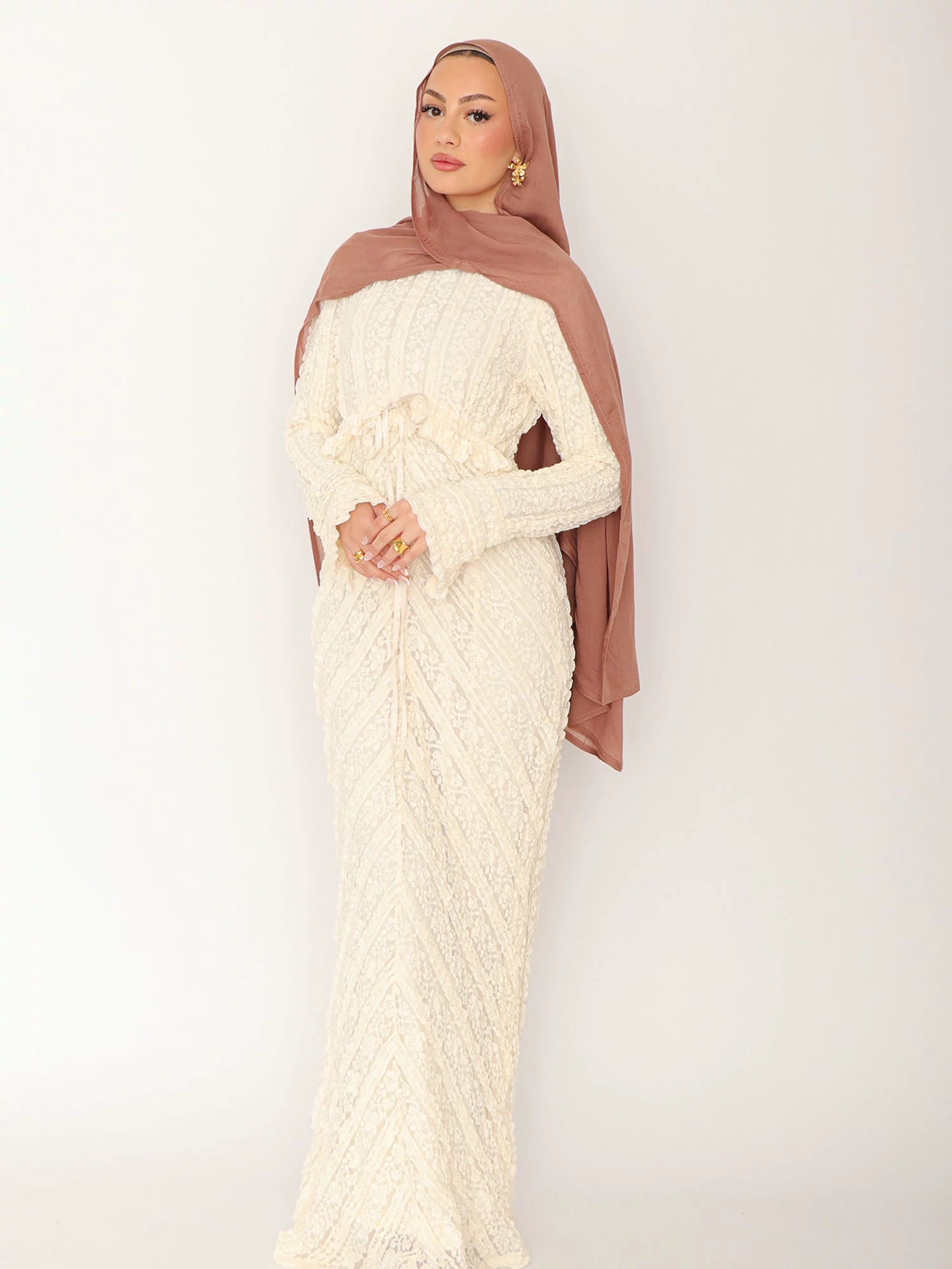 Giara Lace Ruffle Dress- Cream