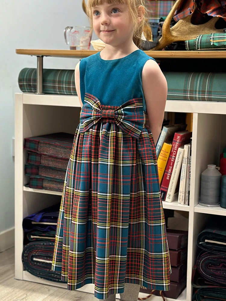 Girls Tartan and Velvet Dress (age 2 - 10) - Any Tartan