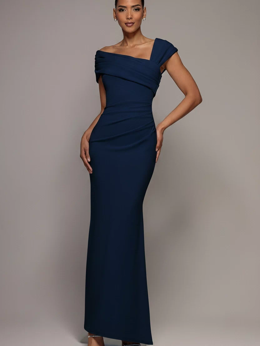 One Shoulder Evening Maxi Dress - Navy by Goddiva