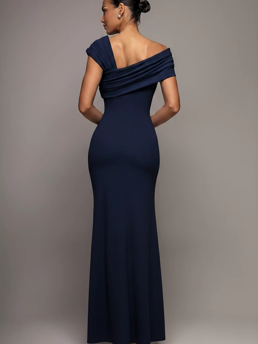 One Shoulder Evening Maxi Dress - Navy DR3231