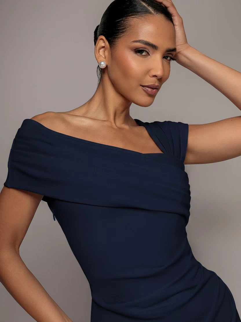 One Shoulder Evening Maxi Dress - Navy DR3231