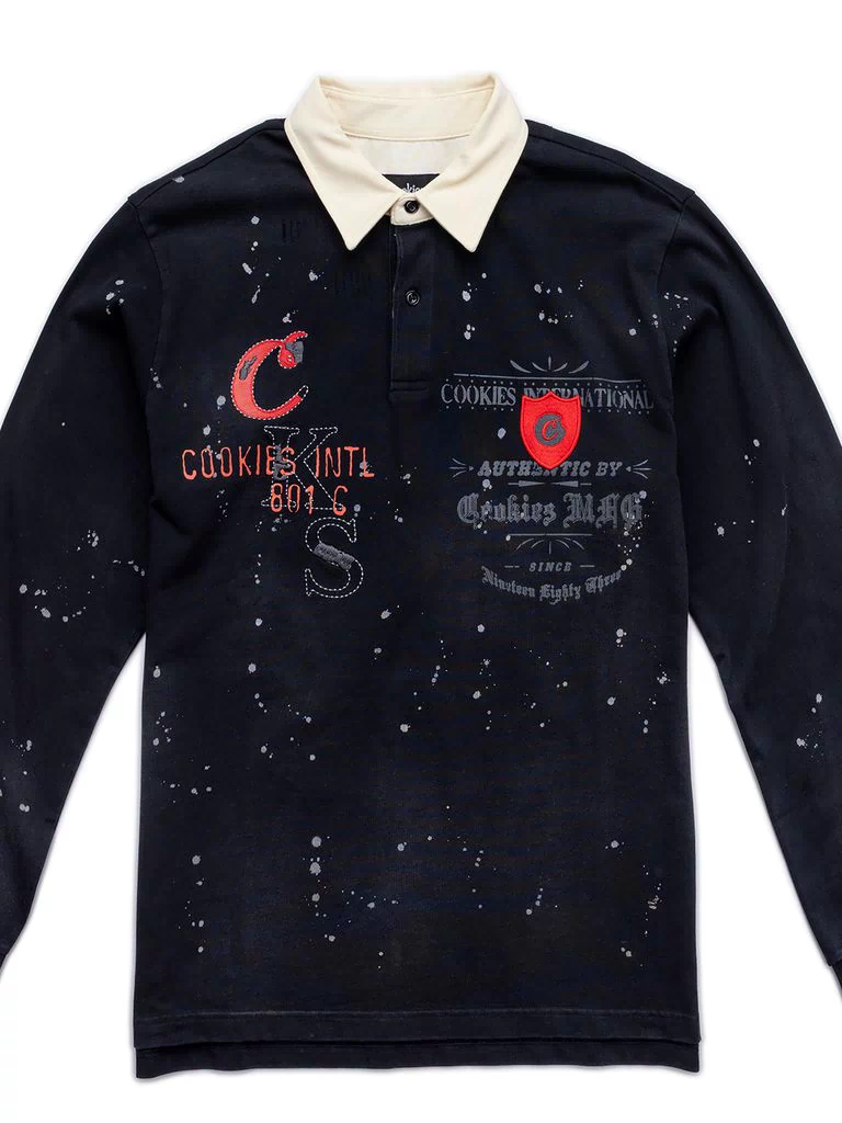 Gold Rush Distressed and Splattered LS Knit Rugby