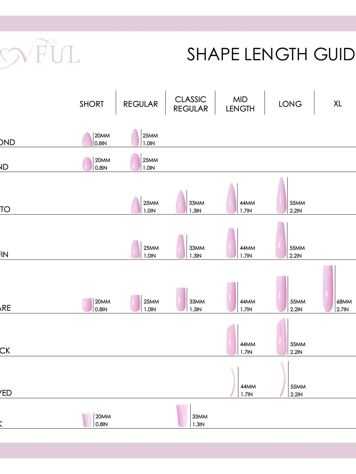 Press-on nail shapes and lengths guide