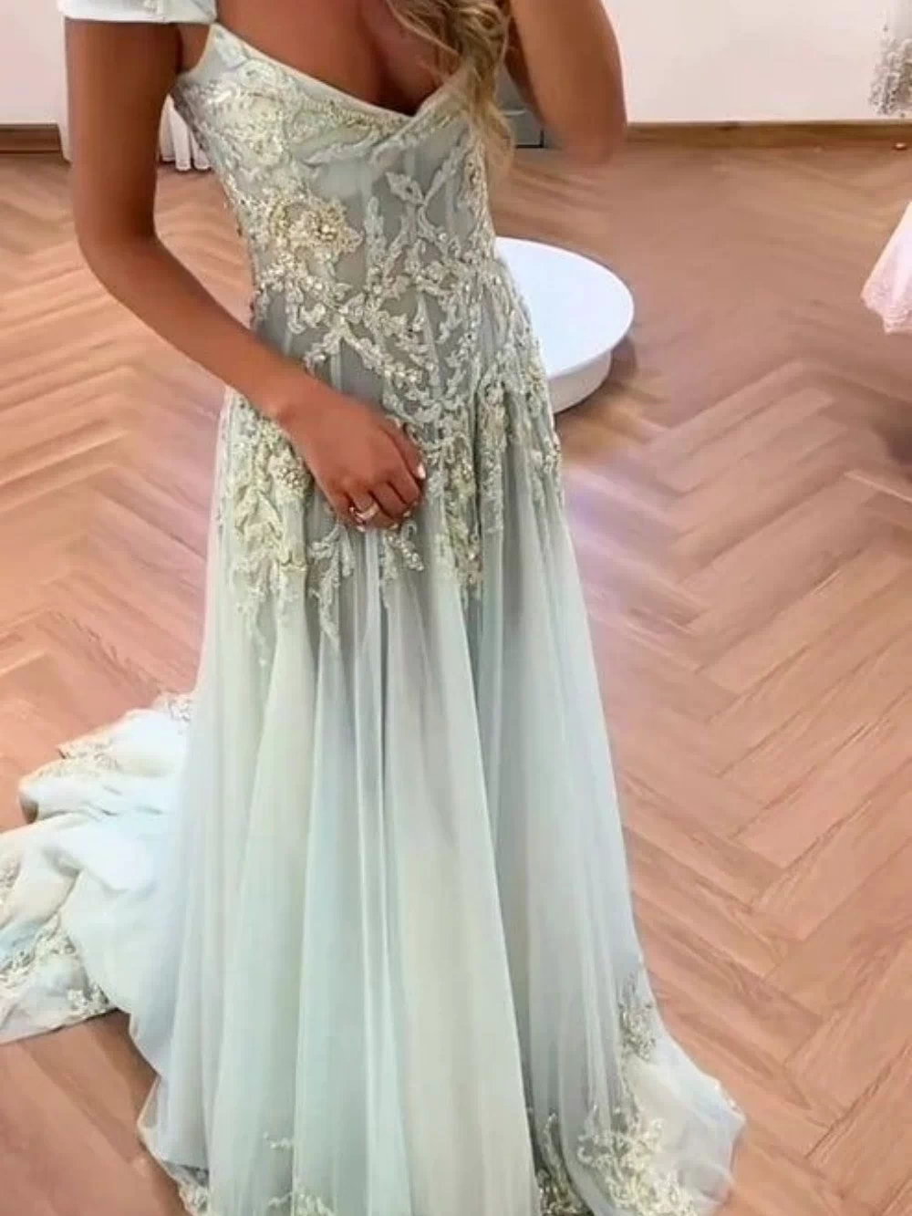 Gorgeous A Line Sweetheart Light Green Long Prom Dress with Appliques