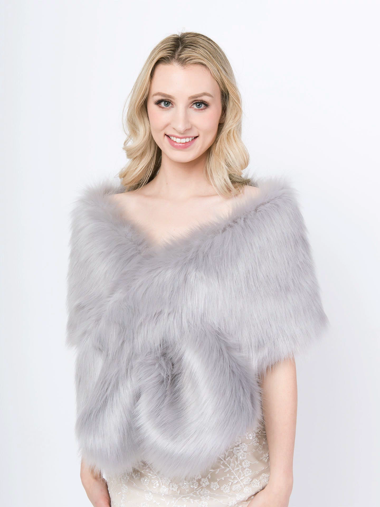 Gray faux fur shawl bridal wrap wedding stole
