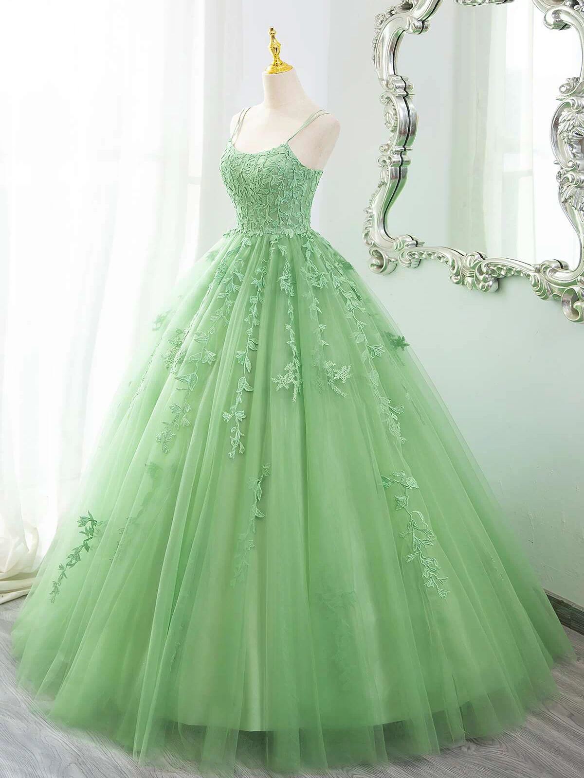 Green Ball Gown Tulle with Lace Prom Dress Party Dress, Green Formal Dress