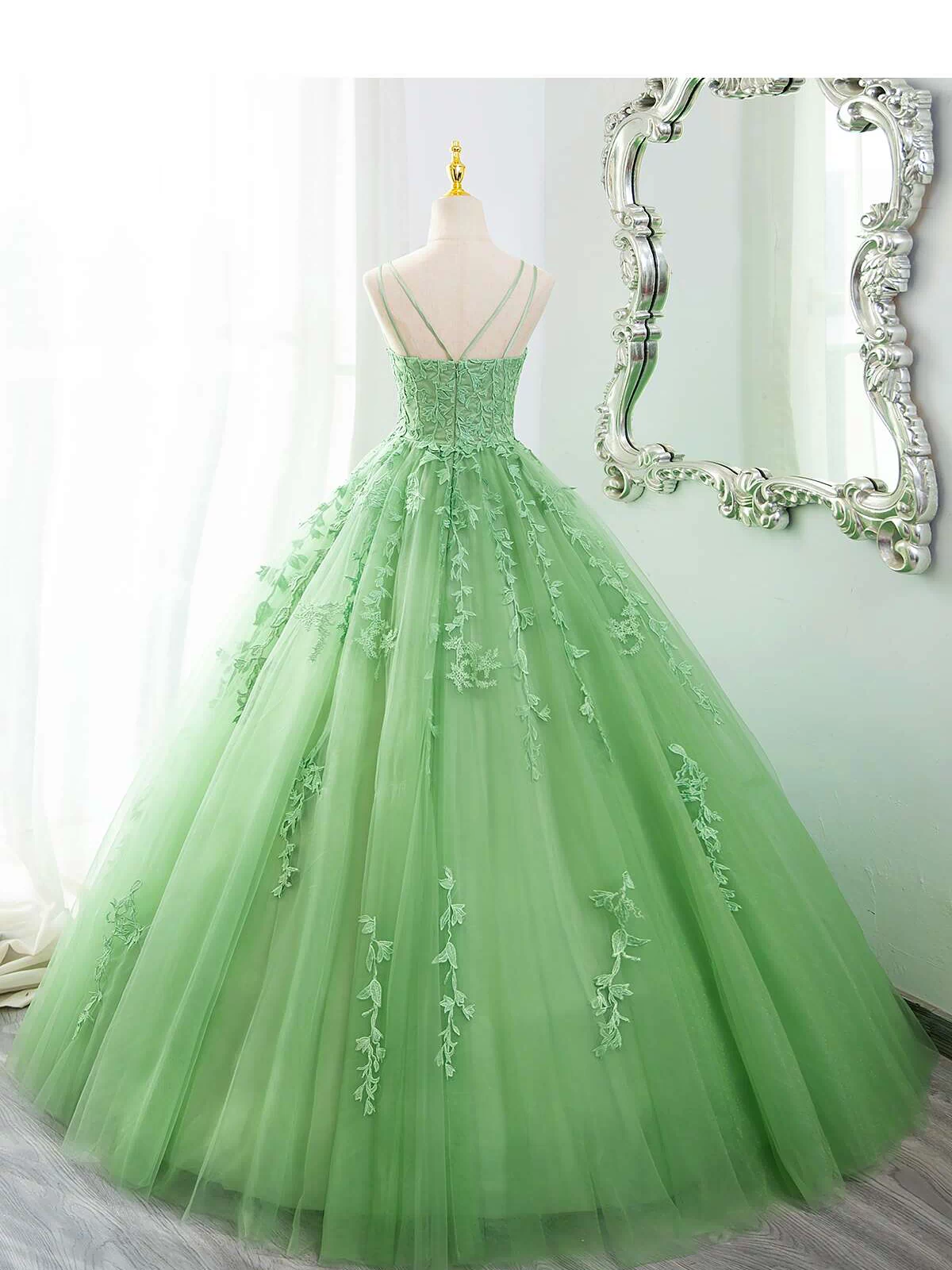 Green Ball Gown Tulle with Lace Prom Dress Party Dress, Green Formal Dress