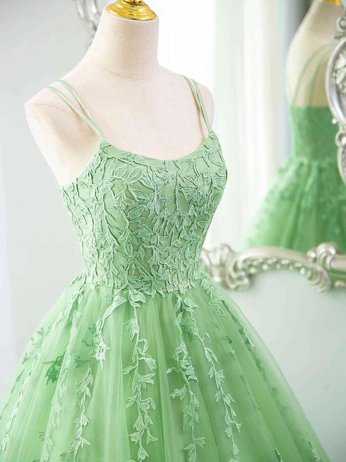 Green Ball Gown Tulle with Lace Prom Dress Party Dress, Green Formal Dress