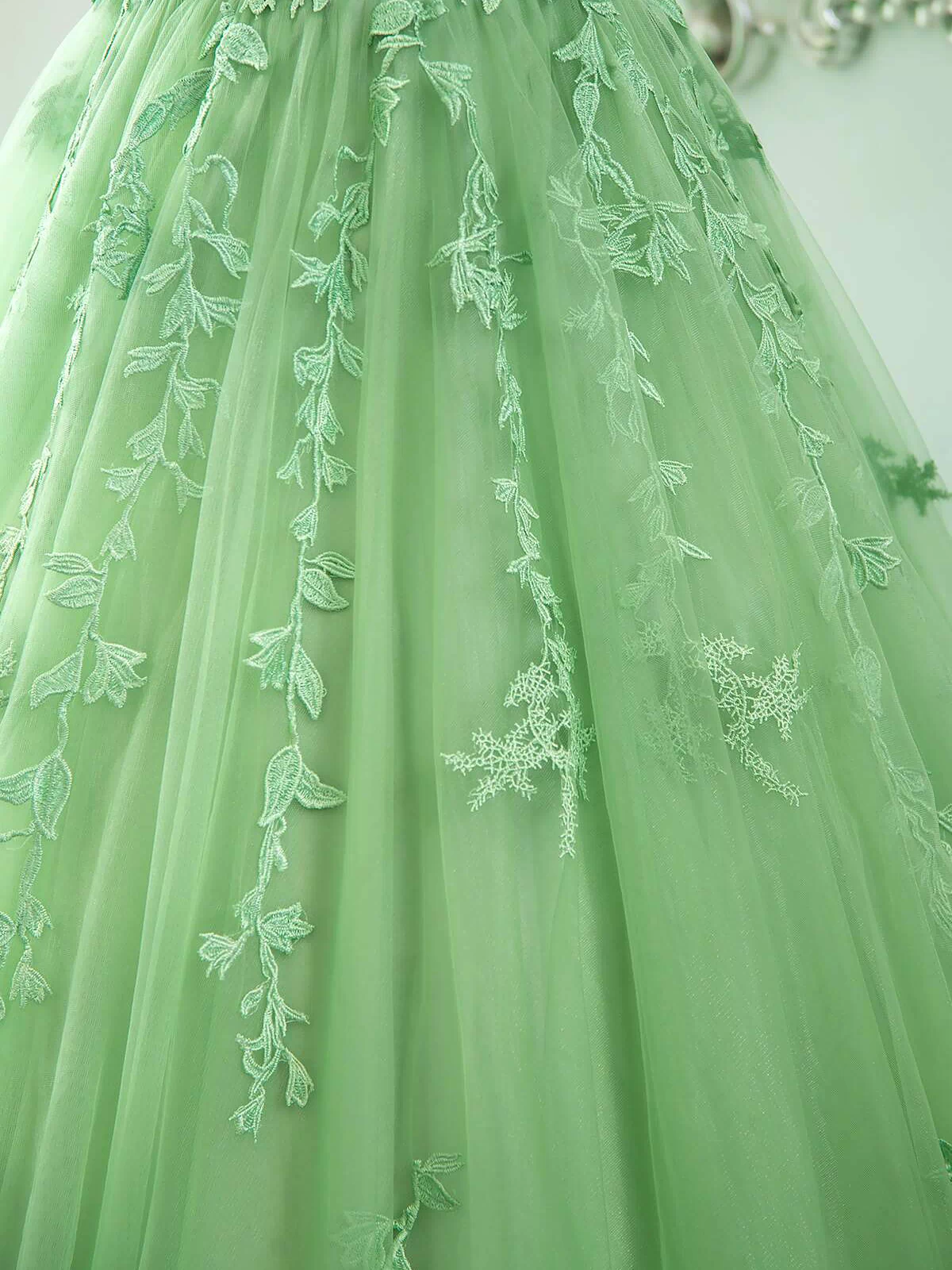 Green Ball Gown Tulle with Lace Prom Dress Party Dress, Green Formal Dress
