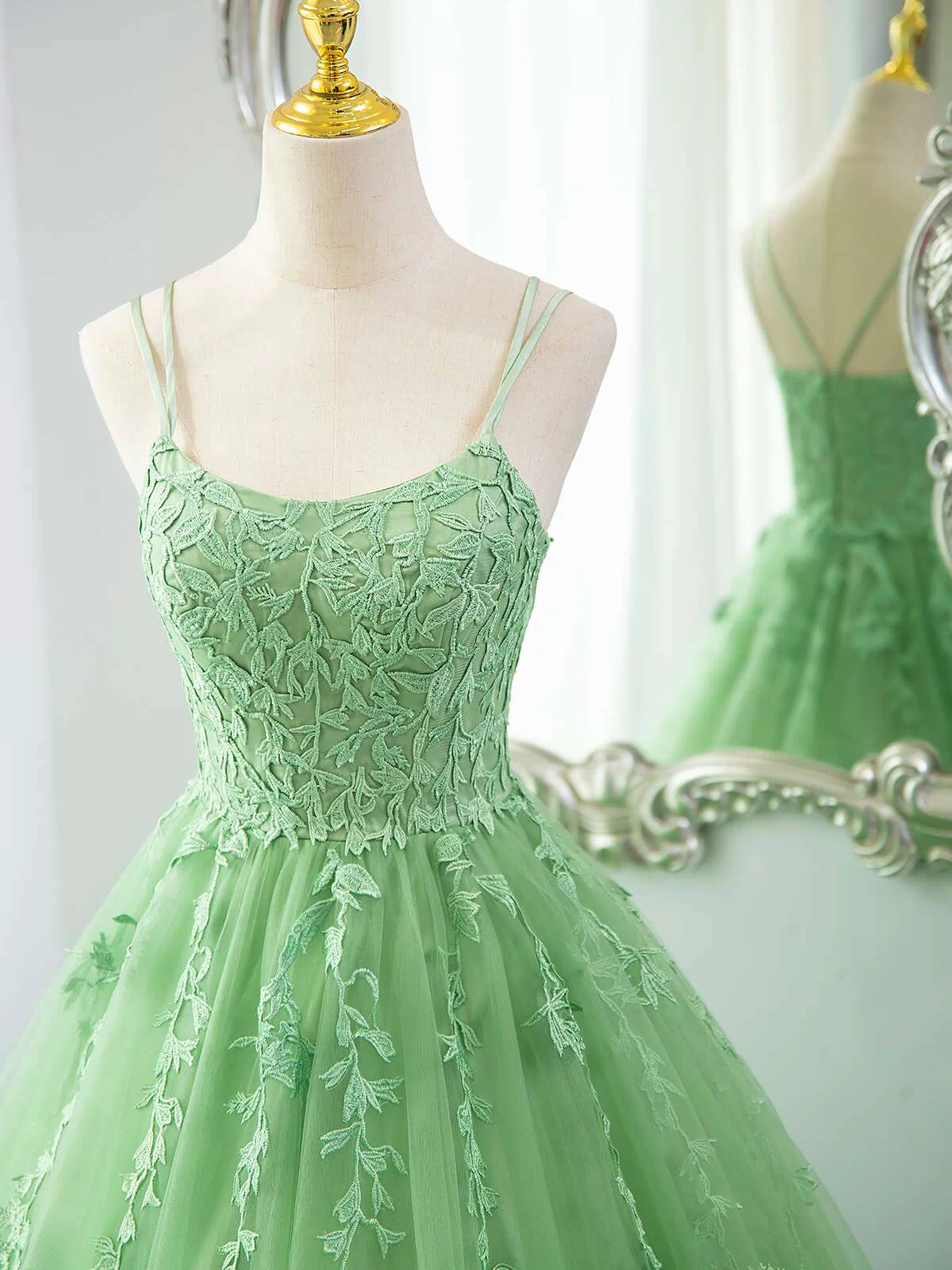 Green Ball Gown Tulle with Lace Prom Dress Party Dress, Green Formal Dress