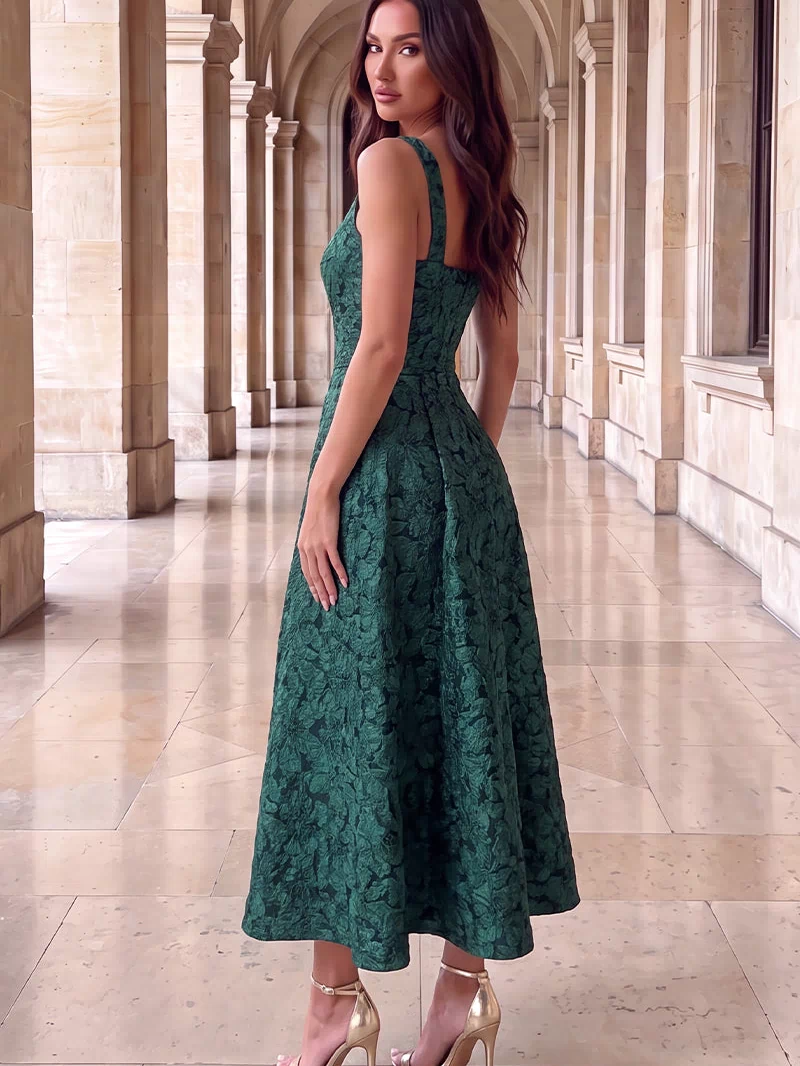 Green-Floral-Jacquard-Square-Neck-A-line-Midi-Dress-3.jpg