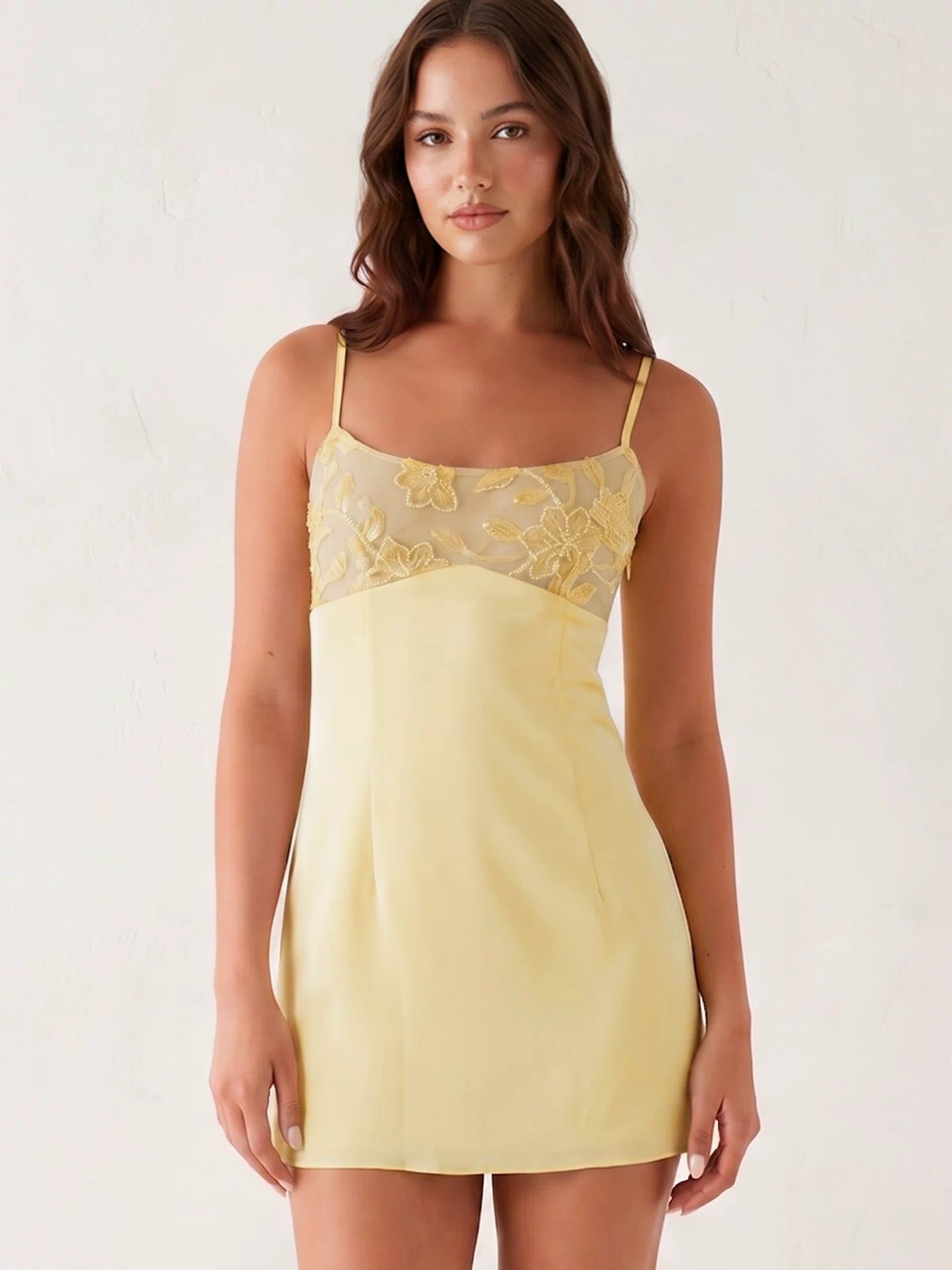 Yellow Spaghetti Straps Sheath Linen Mini Homecoming Dress | KISSPROM