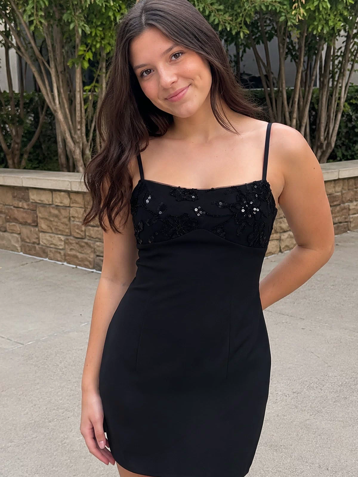 Black Spaghetti Straps Sheath Satin Mini Homecoming Dress | KISSPROM