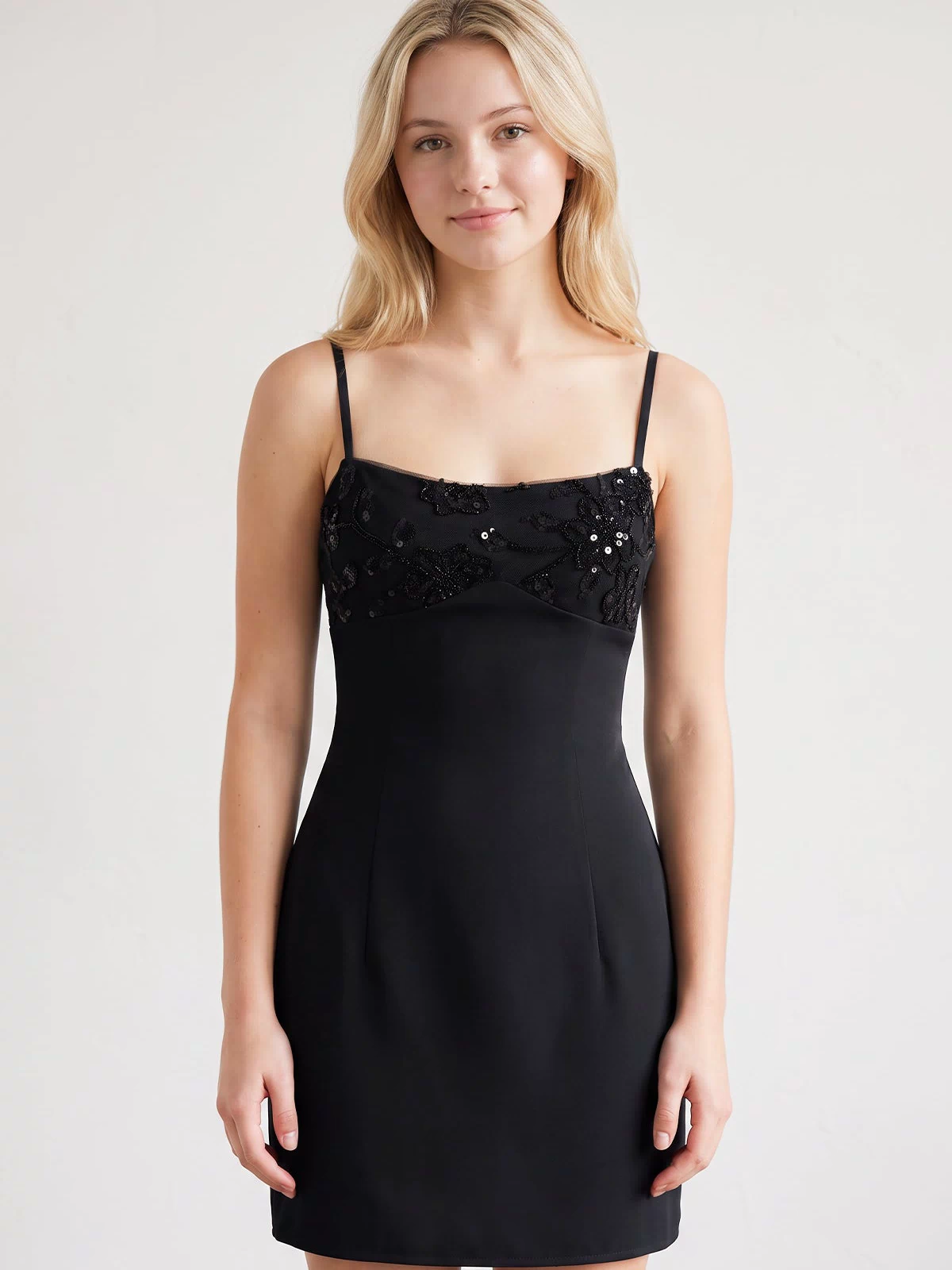 Black Spaghetti Straps Sheath Satin Mini Homecoming Dress (3) | KISSPROM