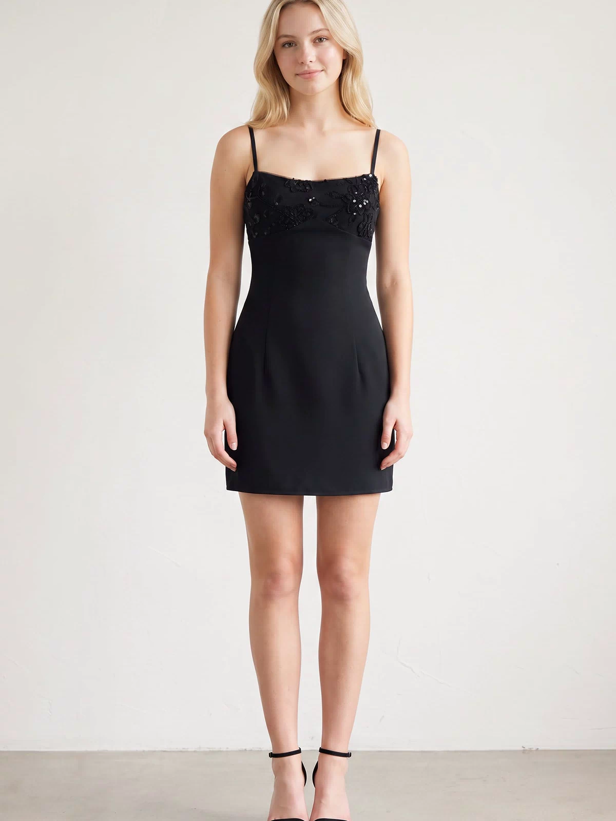 Black Spaghetti Straps Sheath Satin Mini Homecoming Dress (5) | KISSPROM