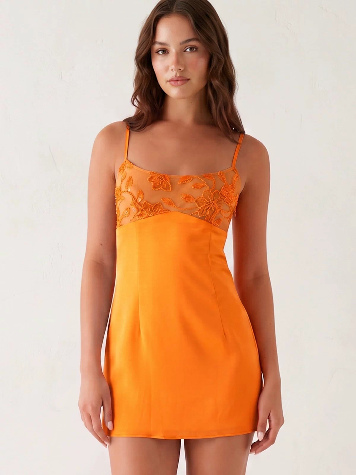 Orange Spaghetti Straps Sheath Linen Mini Homecoming Dress | KISSPROM