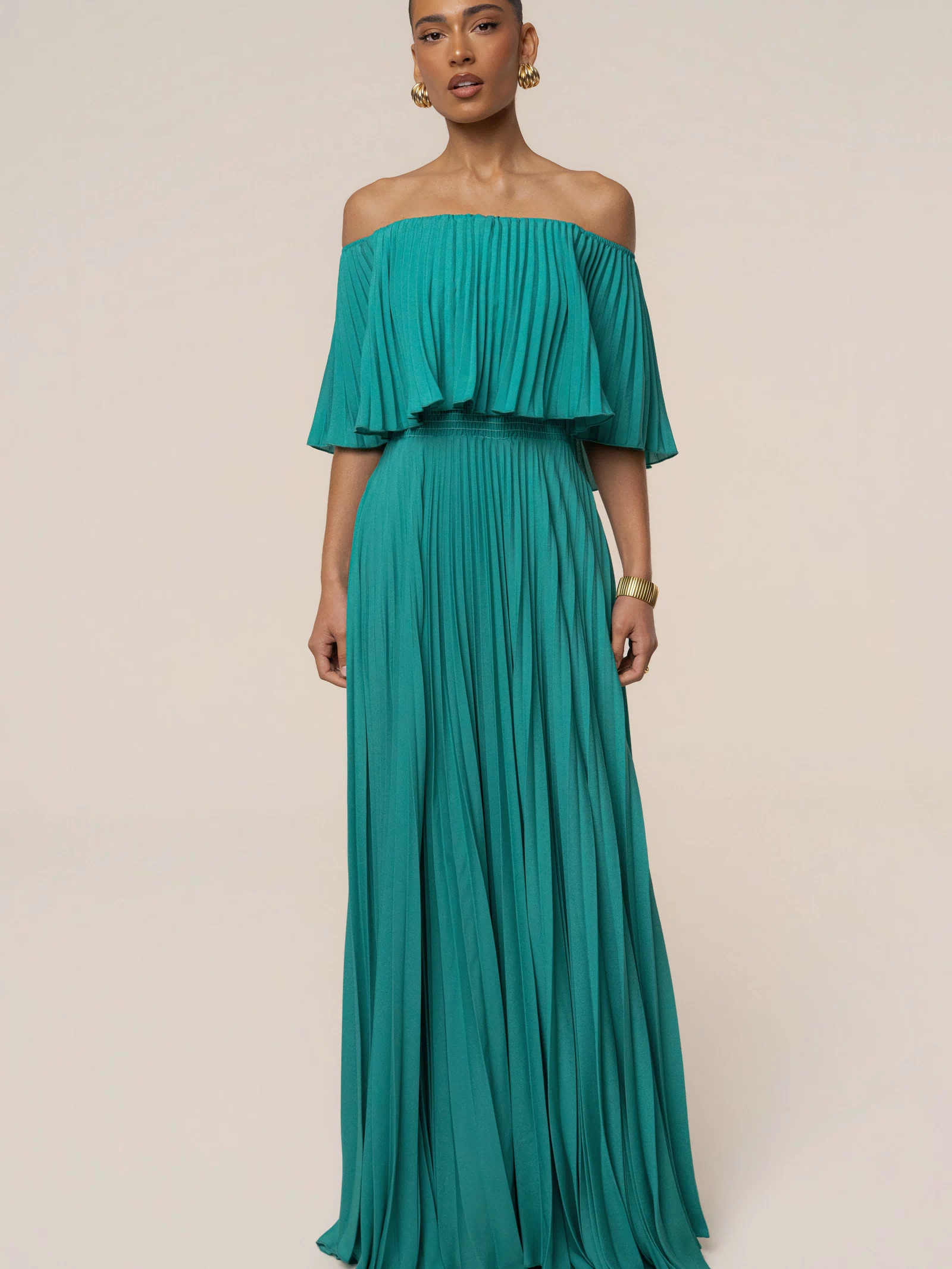 Green Sunshine Pleated Maxi Dress