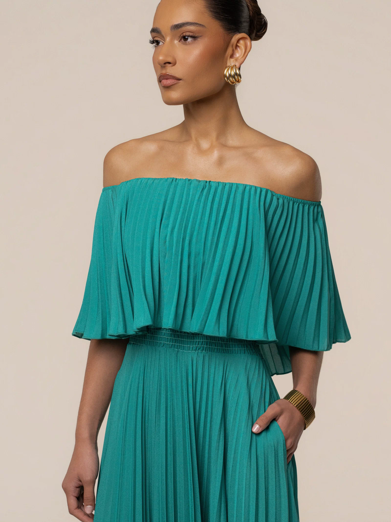 Green Sunshine Pleated Maxi Dress - JLUXLABEL