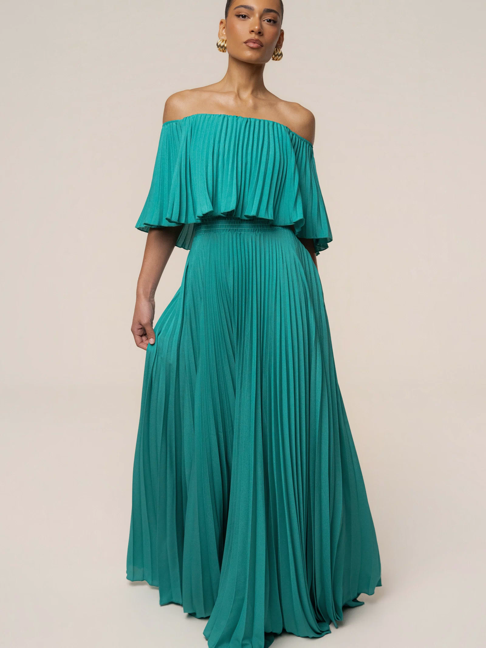 Green Sunshine Pleated Maxi Dress - JLUXLABEL