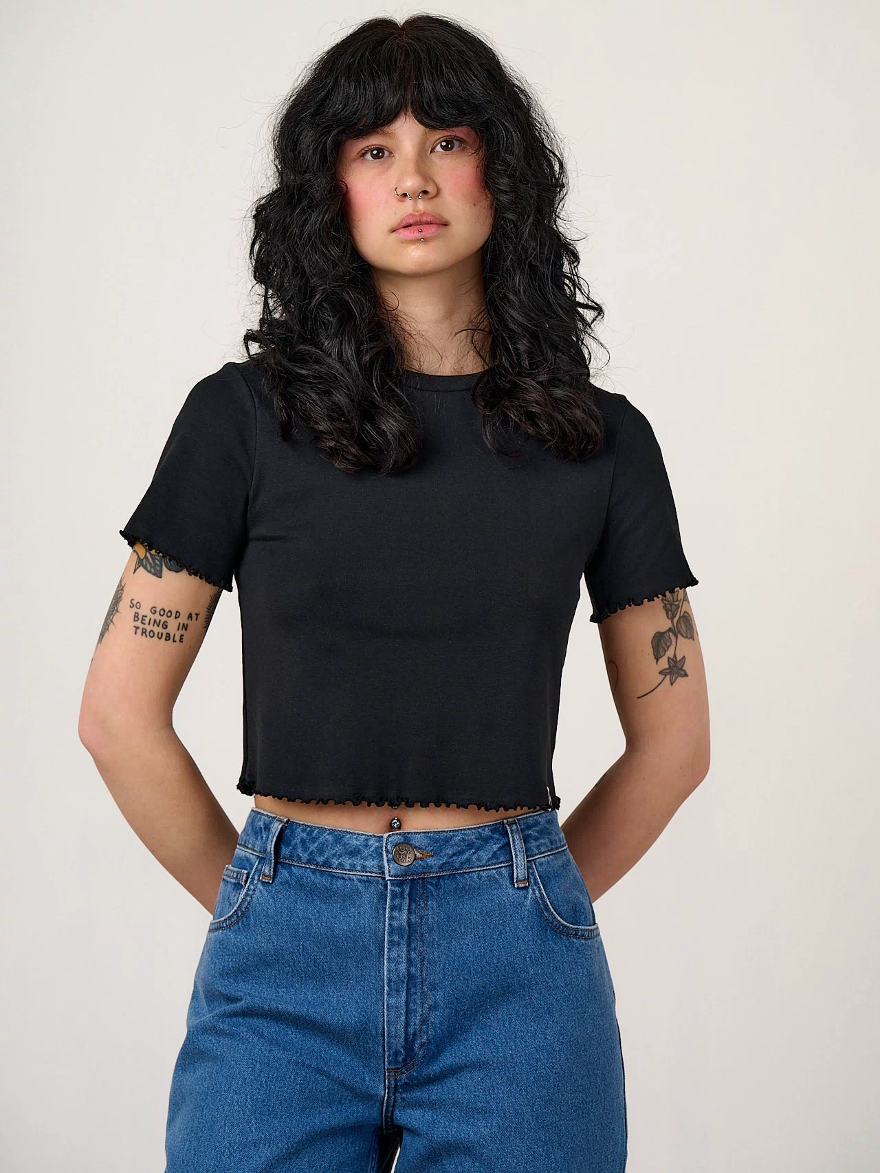 Greta - Cropped Cotton Top in Black