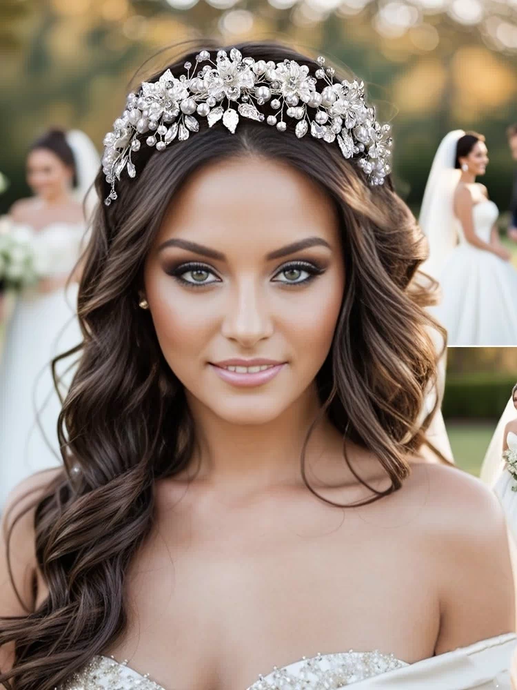 Headband for Women - Boho Floral Crown Bridal Headpiece - Handmade Resin Wedding Hair Accessory - main product view