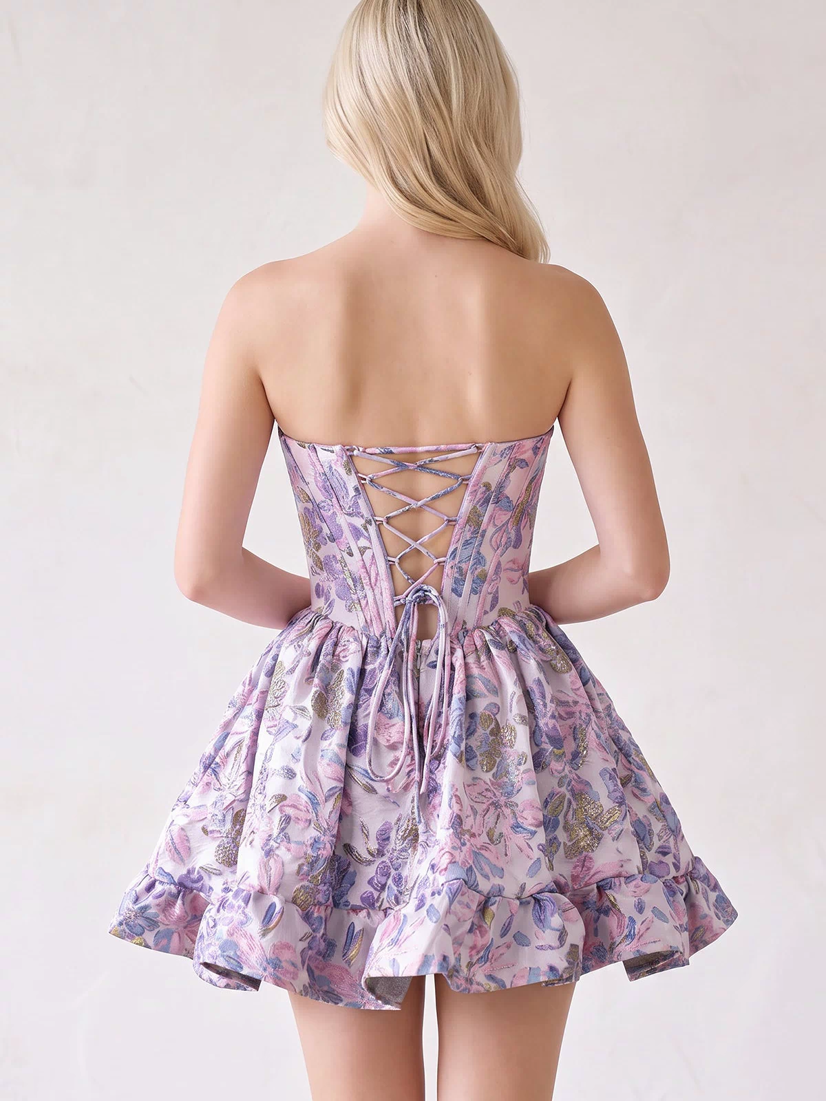 Lilac Strapless A-Line Floral Homecoming Dress (2) | KISSPROM