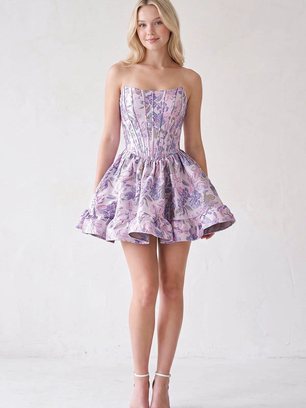 Lilac Strapless A-Line Floral Homecoming Dress (3) | KISSPROM