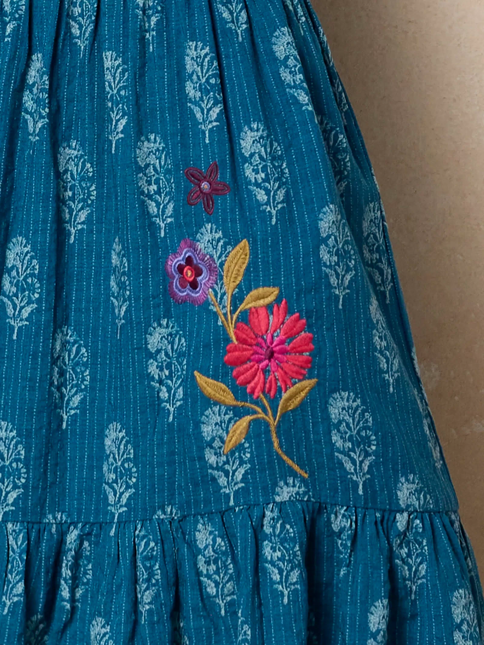 Hanna Embroidered Convertible Maxi Skirt - Block Stamp Indigo-view 5