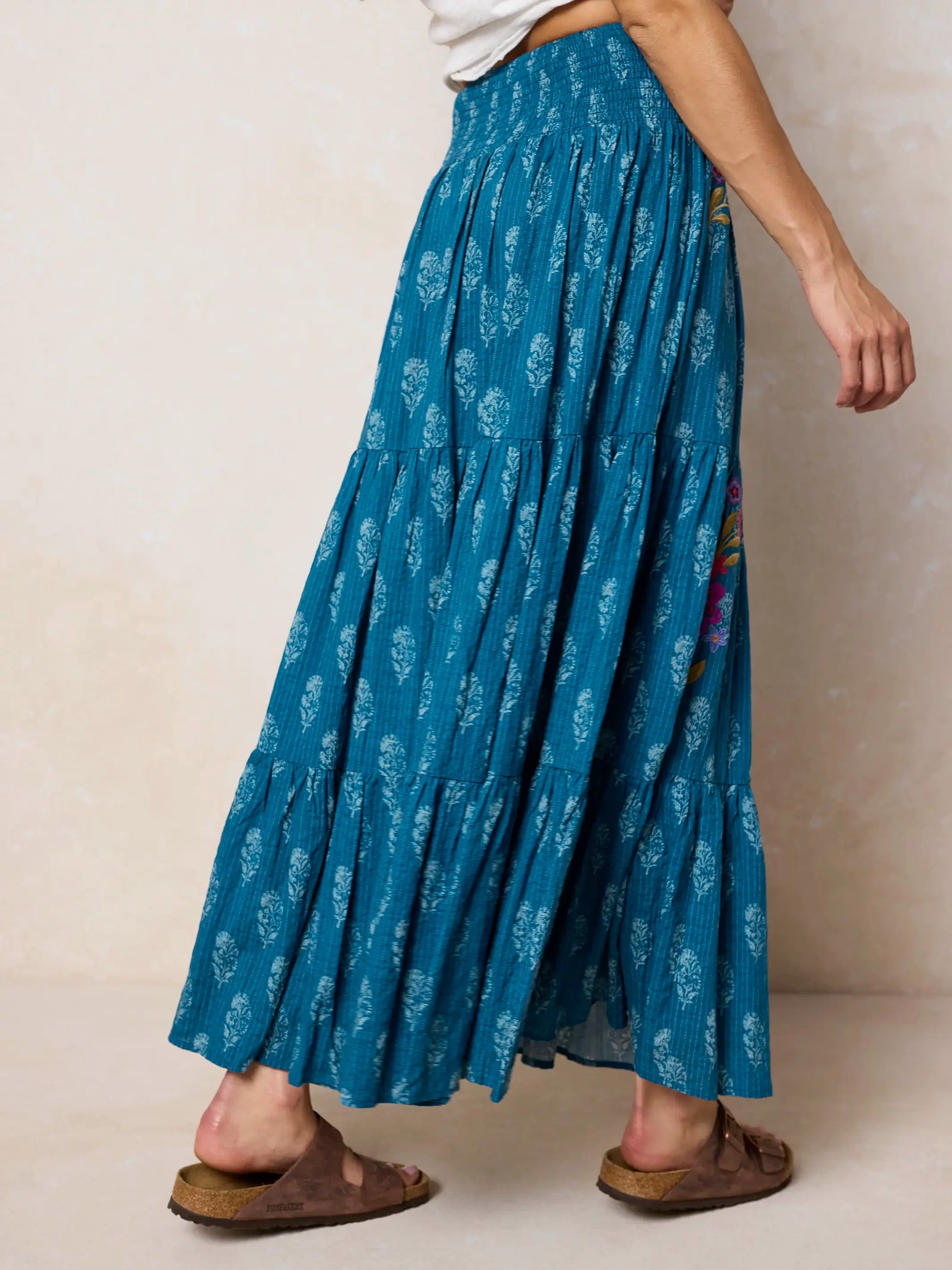 Hanna Embroidered Convertible Maxi Skirt - Block Stamp Indigo-view 6