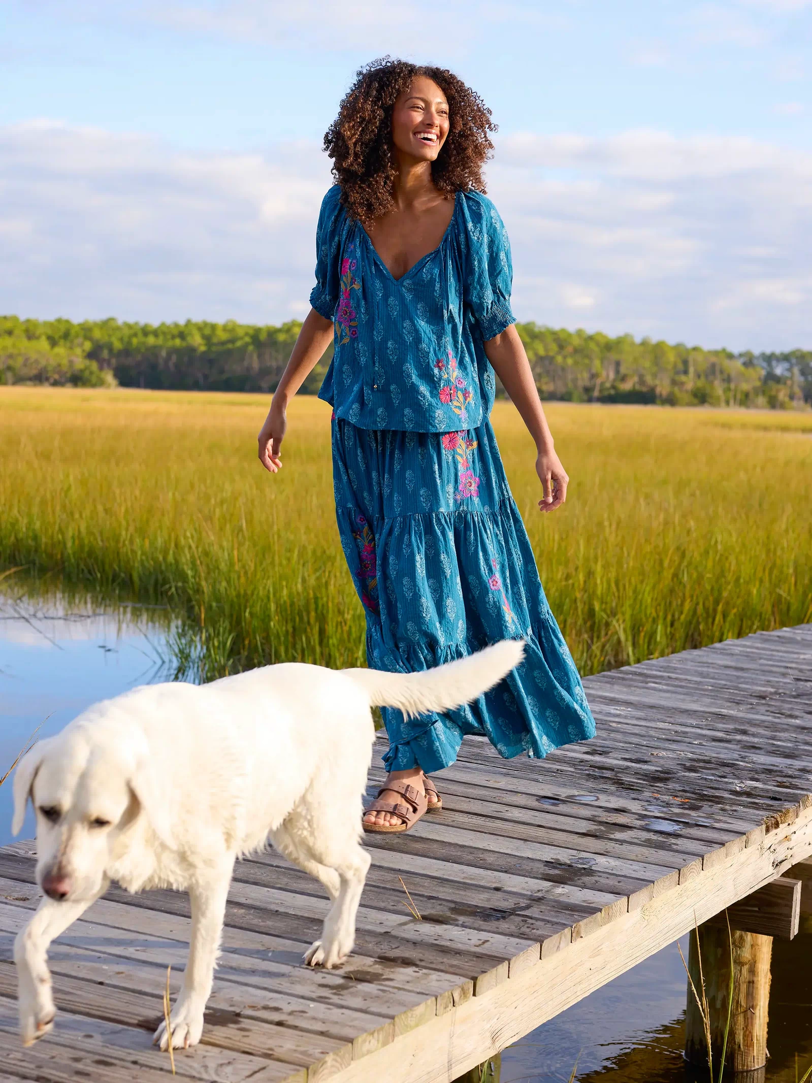 Hanna Embroidered Convertible Maxi Skirt - Block Stamp Indigo-view 7