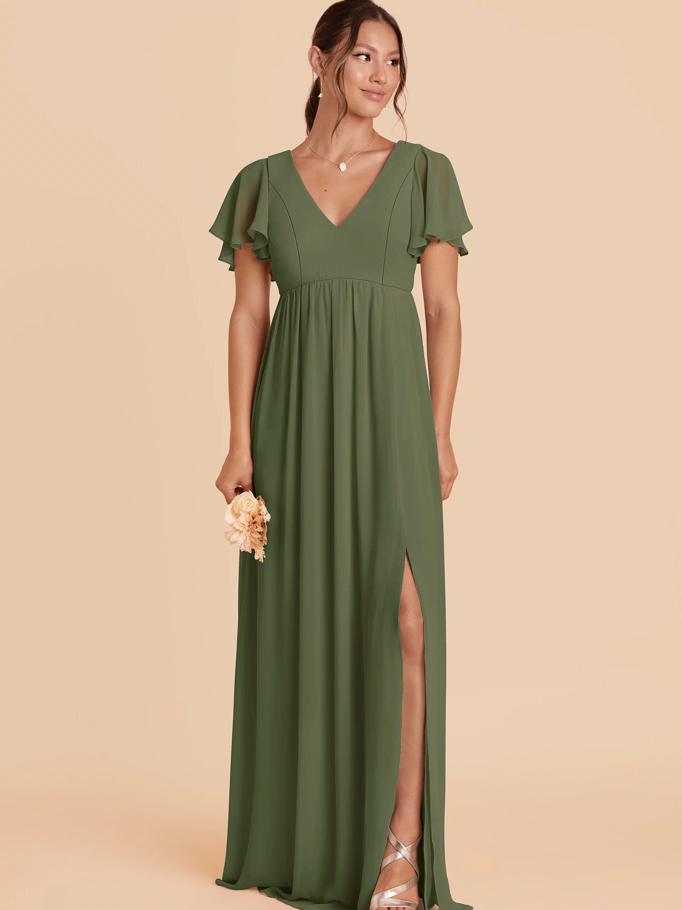Hannah Chiffon Dress - Olive