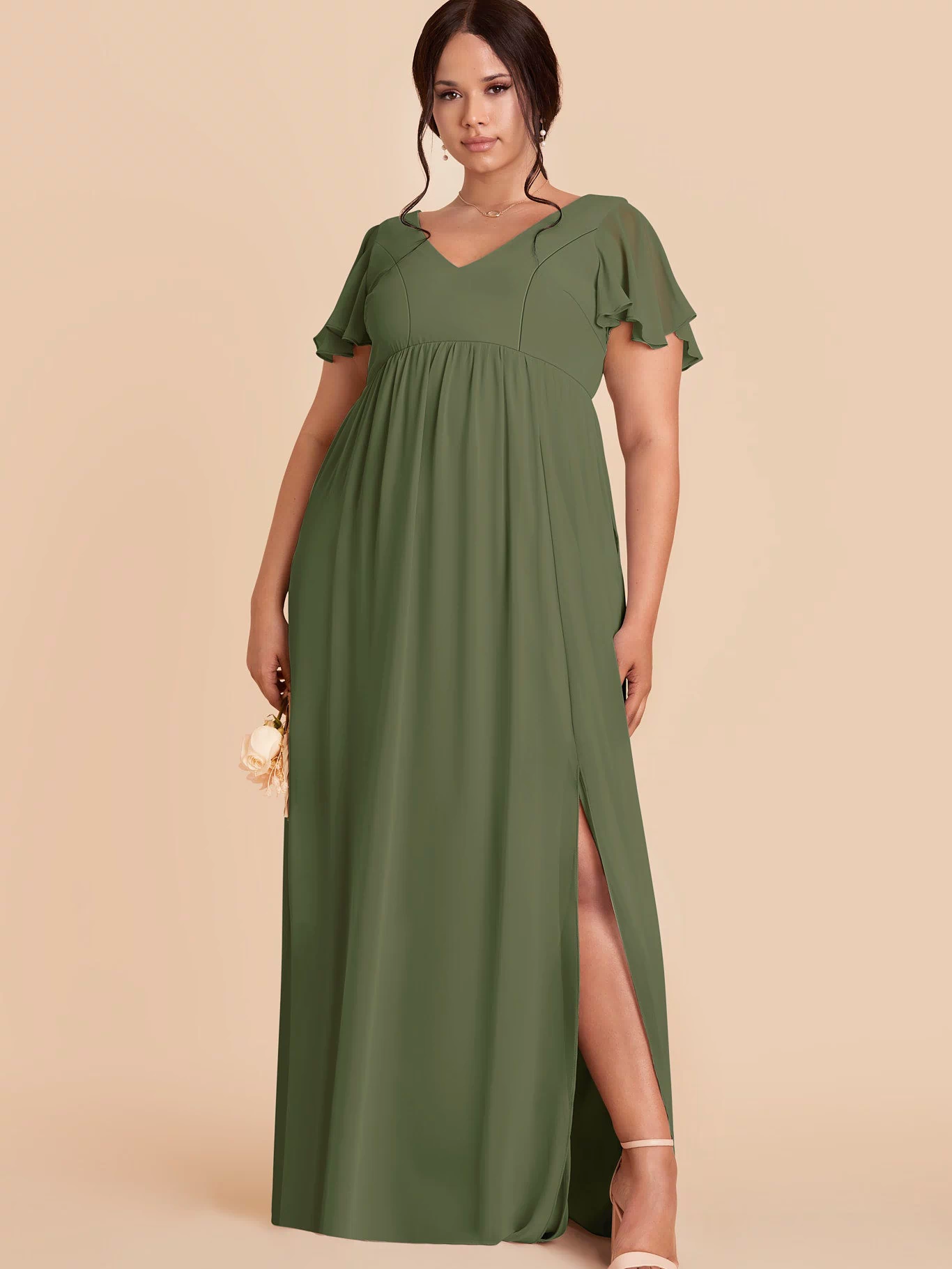 Hannah Chiffon Dress - Olive  3X / OLIVE / Rush Production