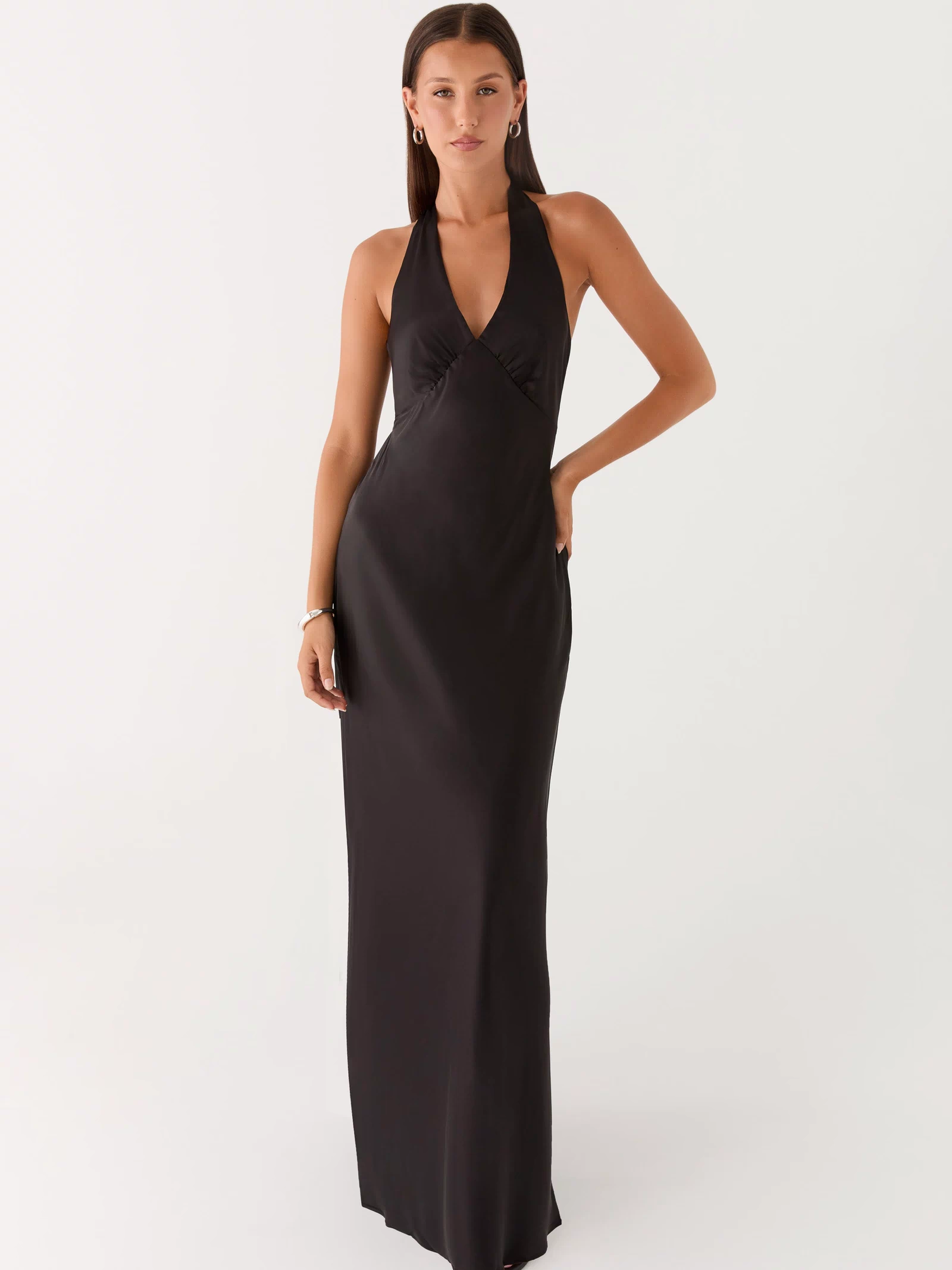 Heavy Hearted Satin Maxi Dress - Black