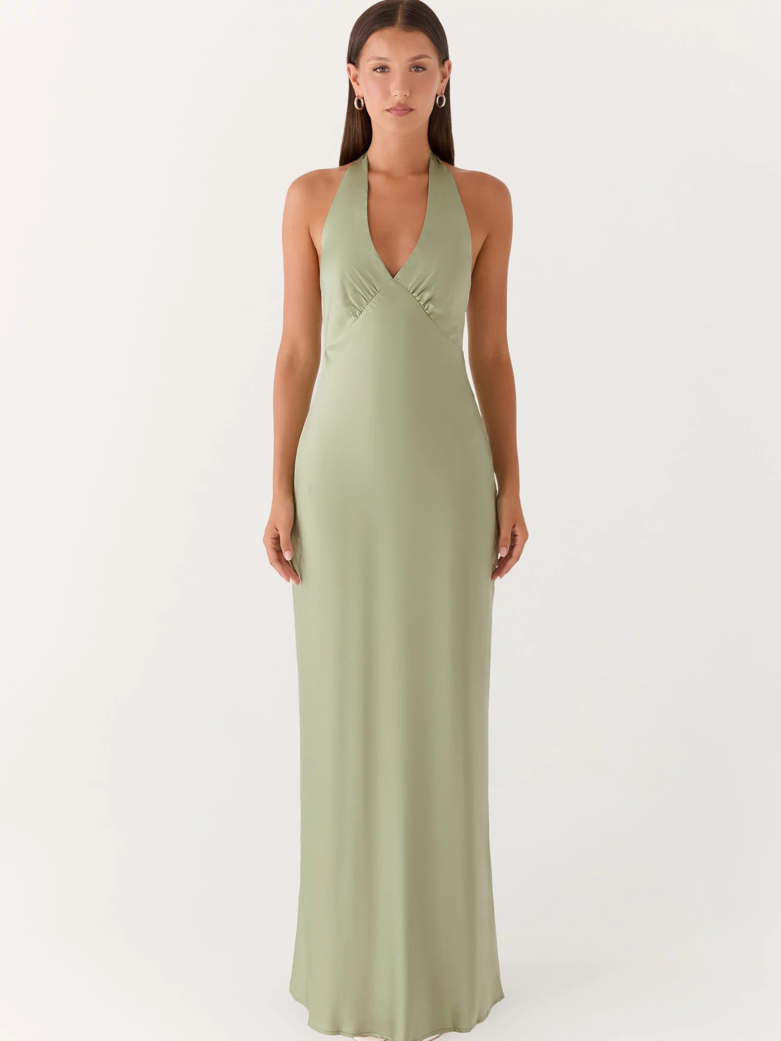 Heavy Hearted Satin Maxi Dress - Sage
