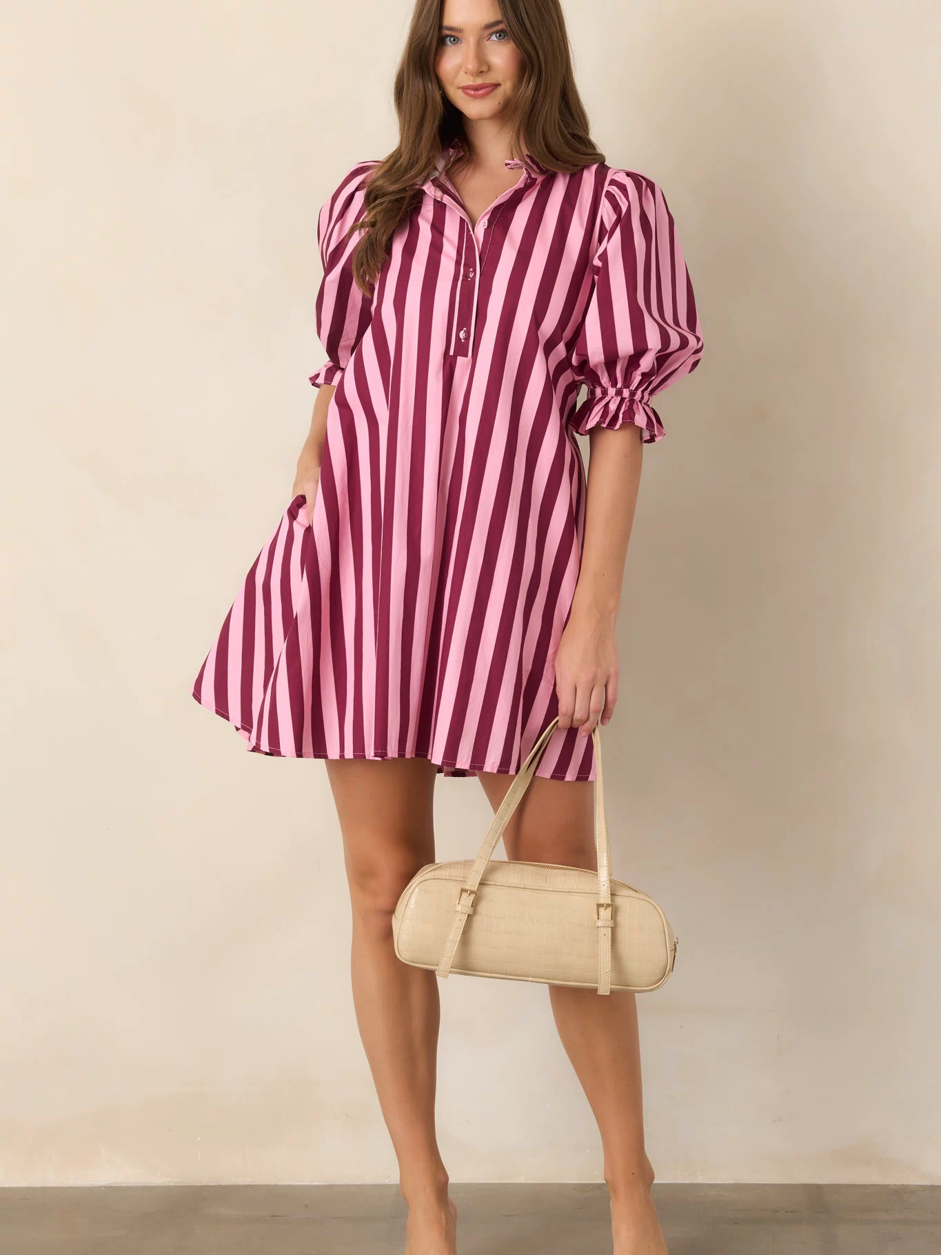 Here's the Plan Pink & Wine Stripe Cotton Mini Shift Dress