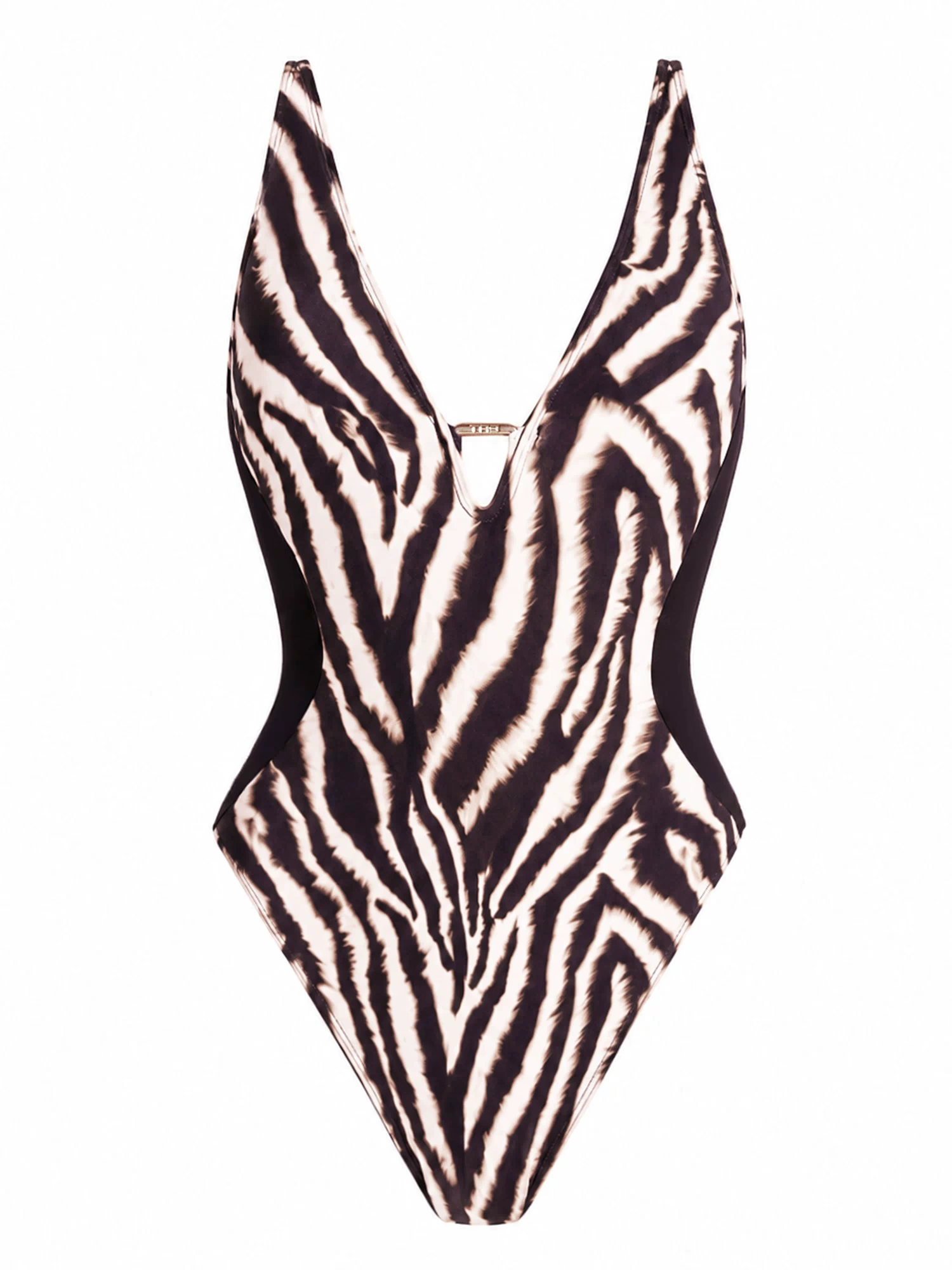Outline image of Hi Cut Plungey Triangle - Contour Ivory Zebra/Black