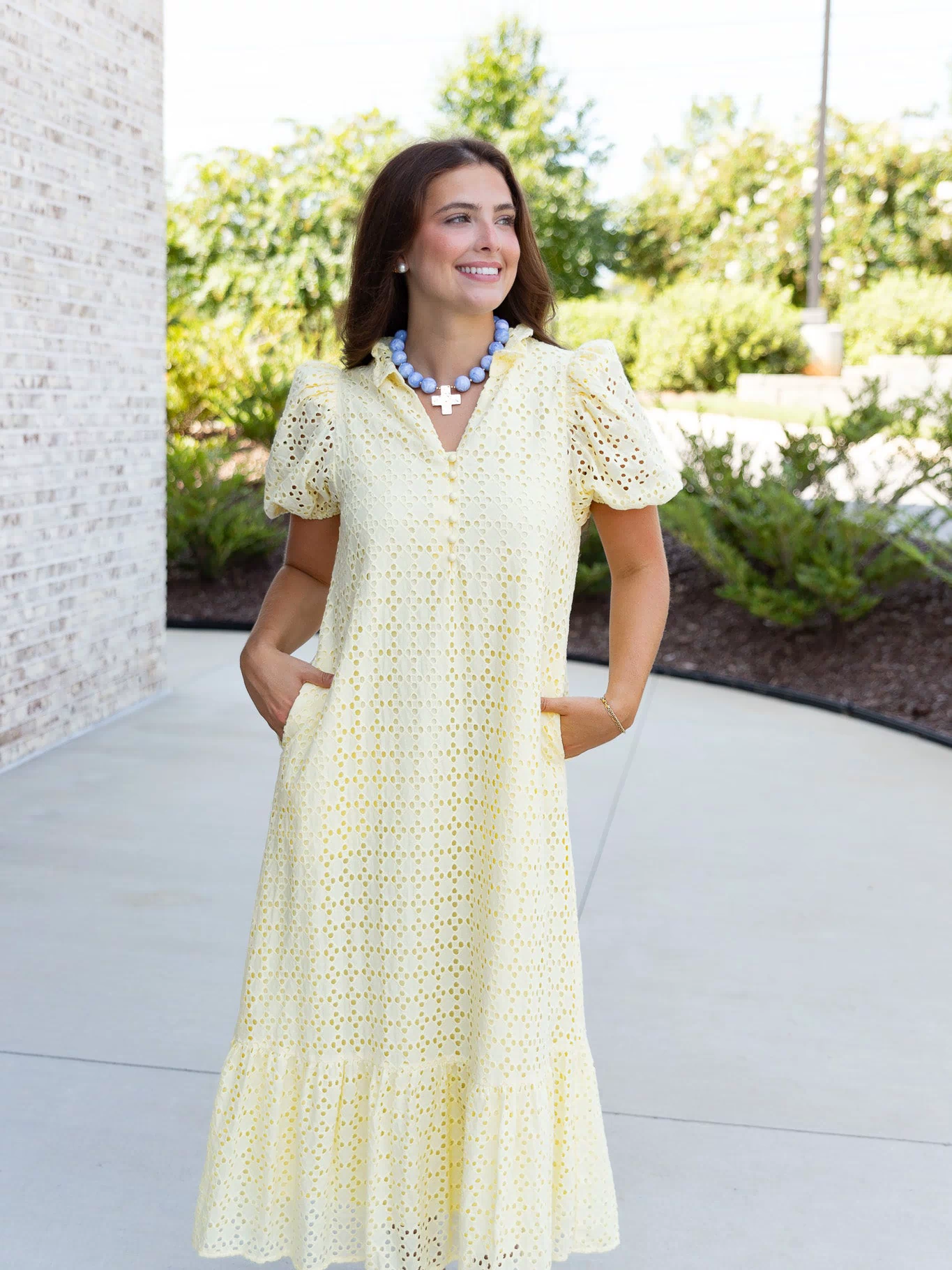 Holland Puff Sleeve Midi Dress in Lemon