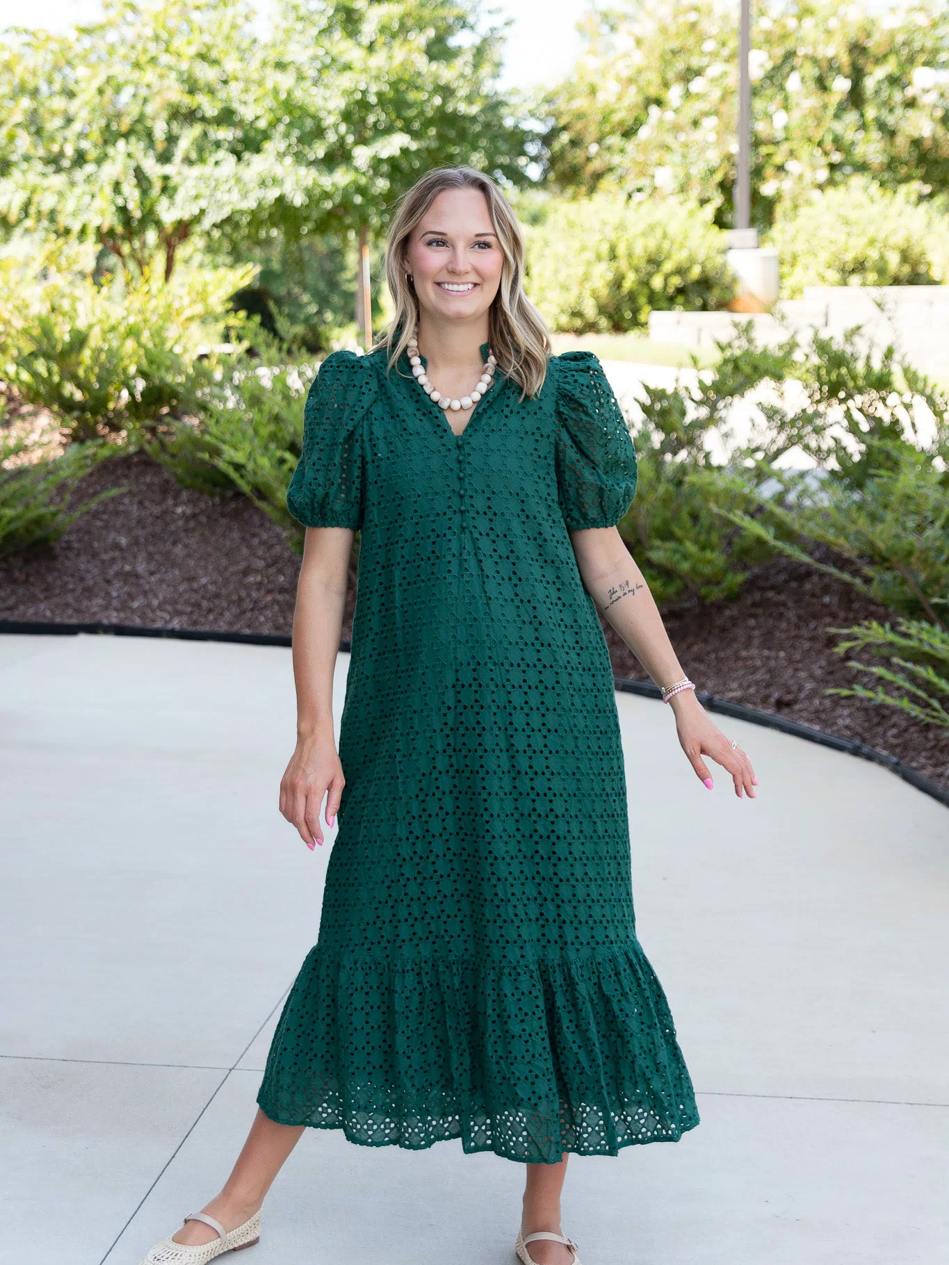 Holland Puff Sleeve Midi Dress in Hunter Green