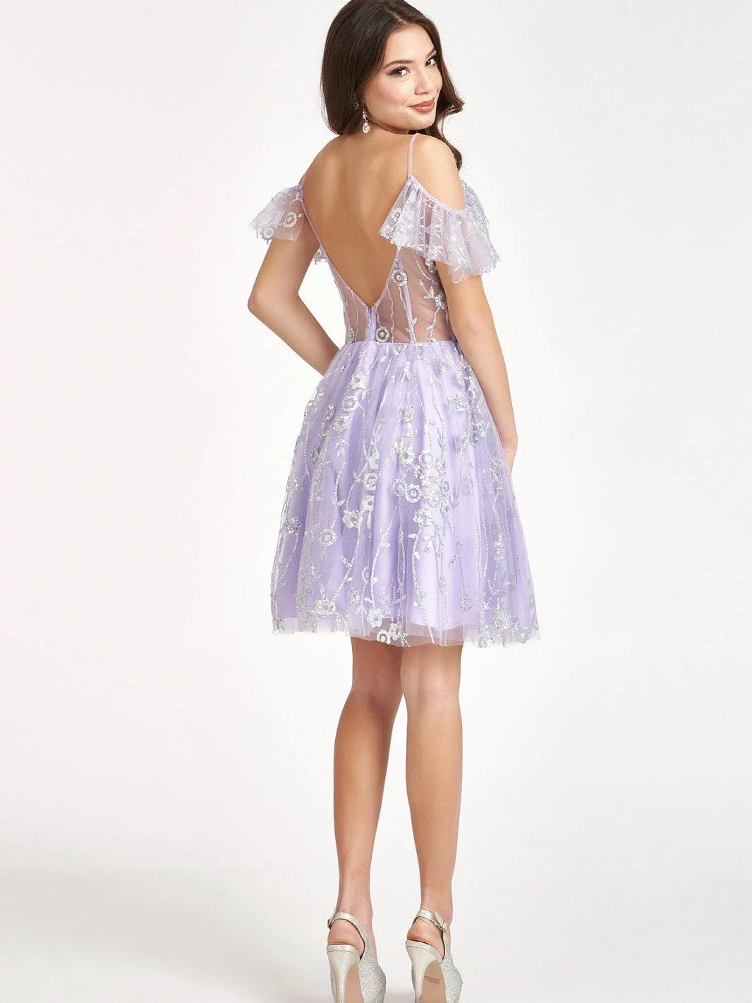 Homecoming Short Off Shoulder Mesh Cocktail Dress - The Dress Outlet