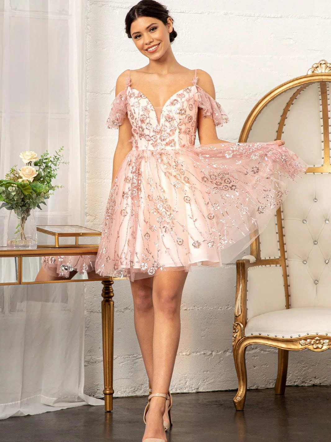 Homecoming Short Off Shoulder Mesh Cocktail Dress - The Dress Outlet