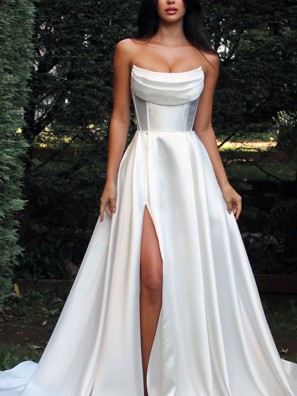 Honey -  Wedding Dress | Strapless corset pearl detail Mikado satin gown